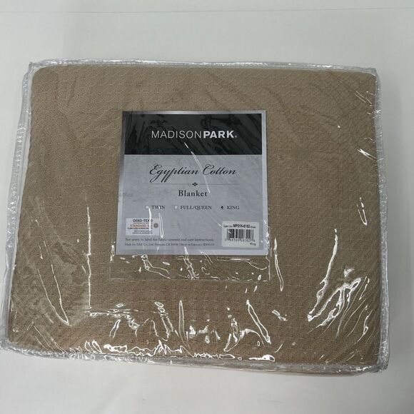 NWT Madison Park MP51N4932 Beige Egyptian Cotton Woven King Blanket - Picture 1 of 4